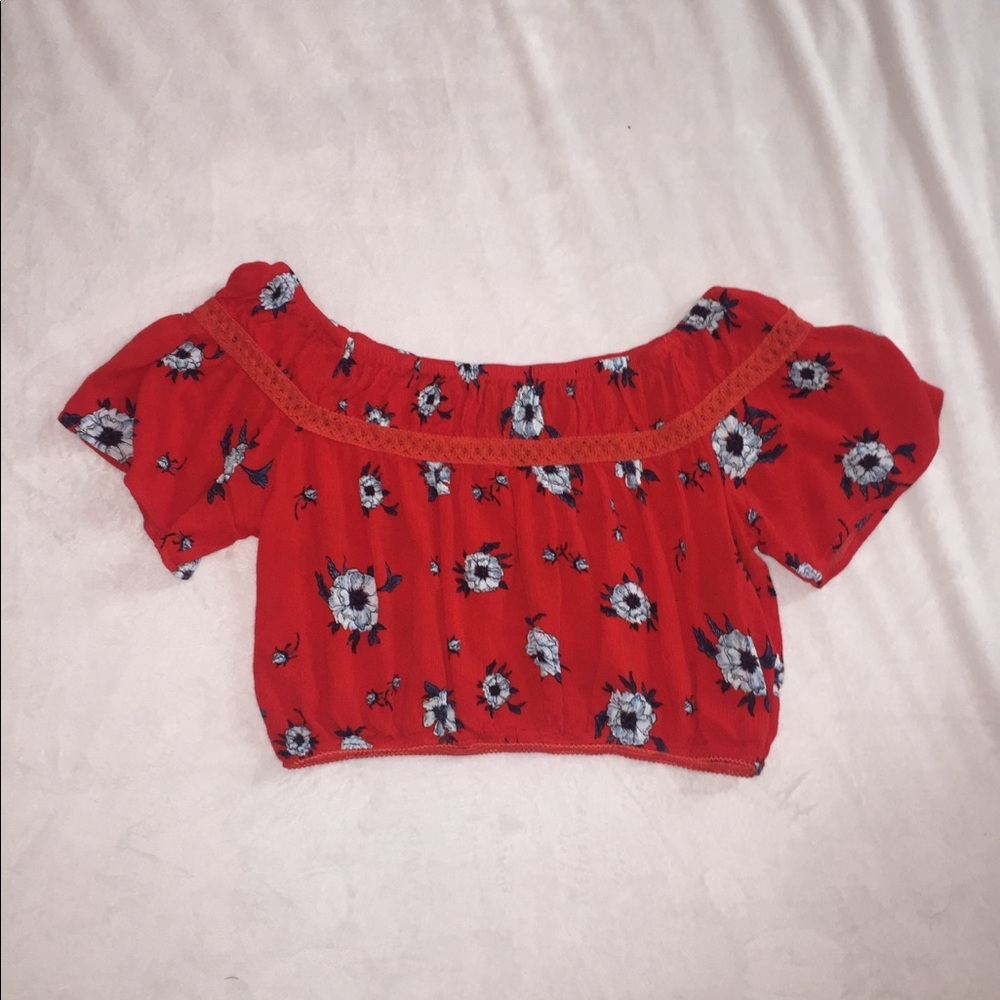 red/ floral off the shoulder top